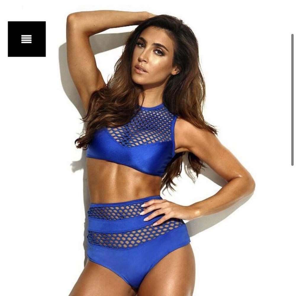NWOT PENA LUSH Mercedes Royal Blue Two Piece Sexy Bikini Small Mesh High Waist.